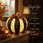 Lighted Black & Ivory Pumpkin Decor with Remote
