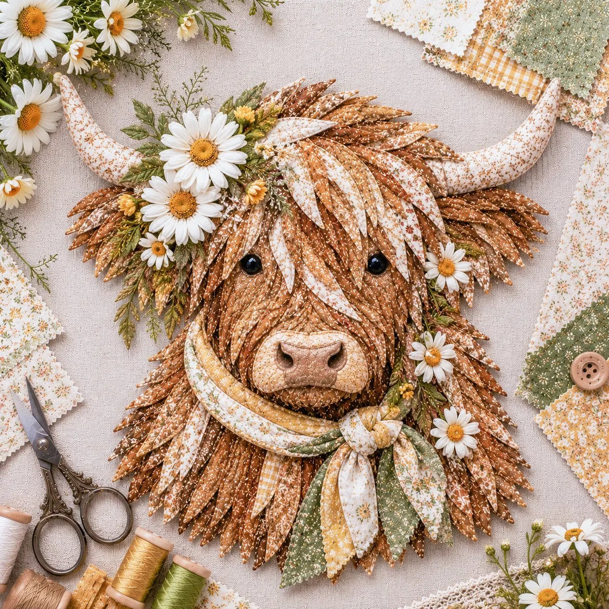 Birth Flower Highland Cow 3D Layered Fabric Art DIY Kit | Complete Kit Included ✂️ Pre-Cut Pieces • Glue or Stitch Your Way • Create a Cozy 3D Highland Cow Decor 💕