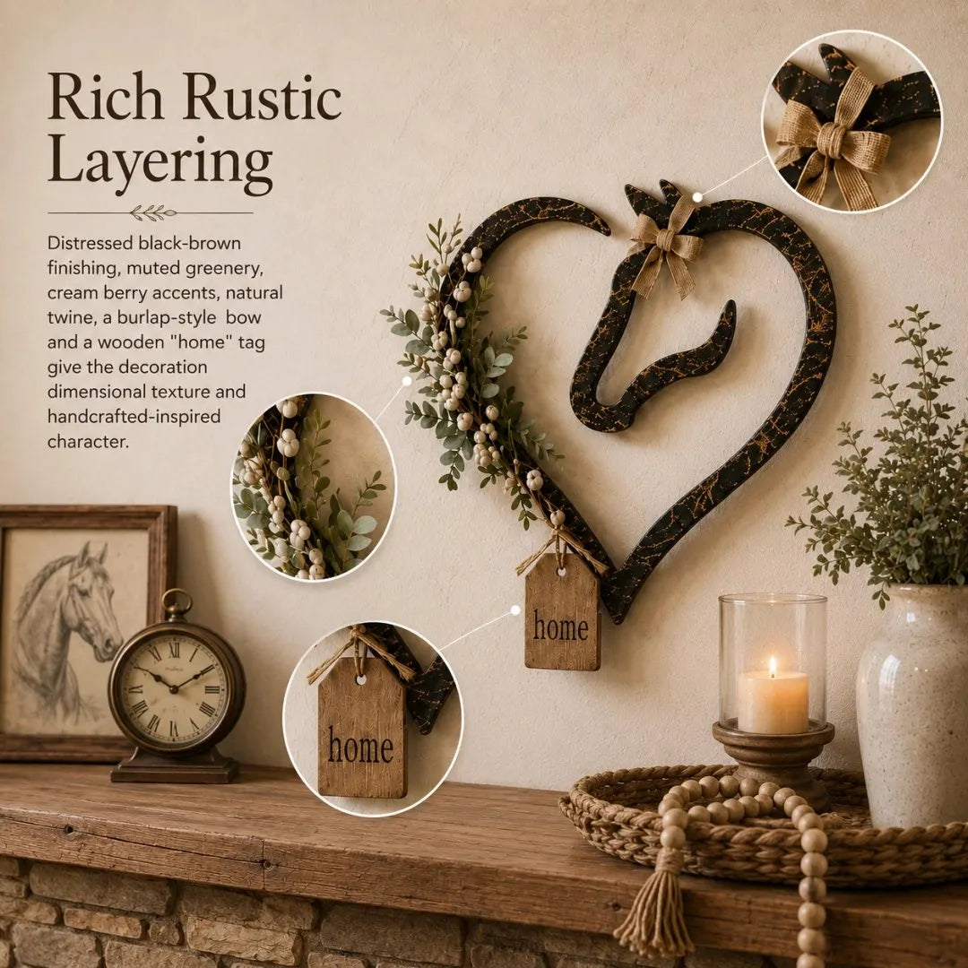🎉Rustic Horse Heart Wall Decor with Greenery 💜– ✨Farmhouse Equestrian Home Accent