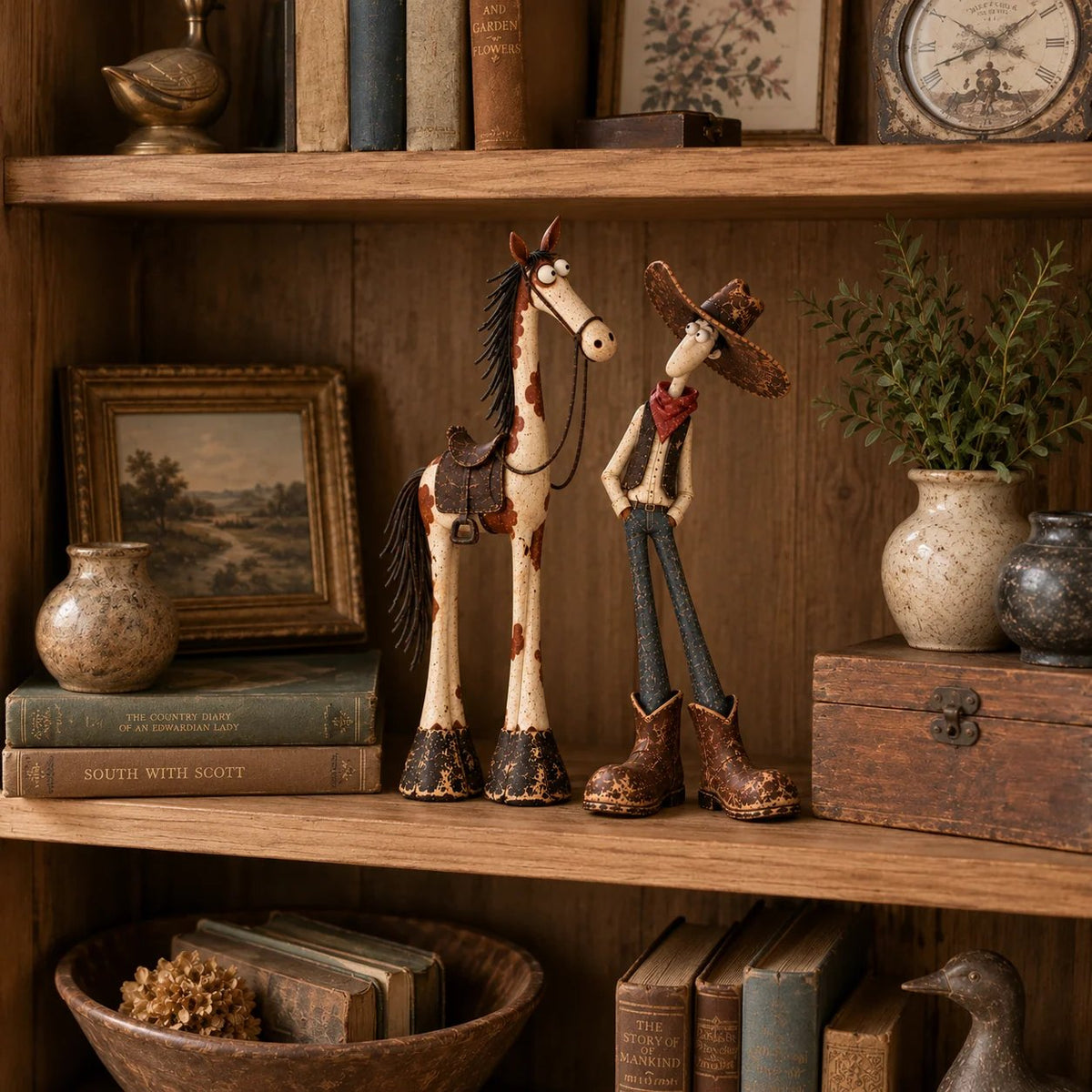 Whimsical Western Cowboy & Horse Figurine Duo 🌵