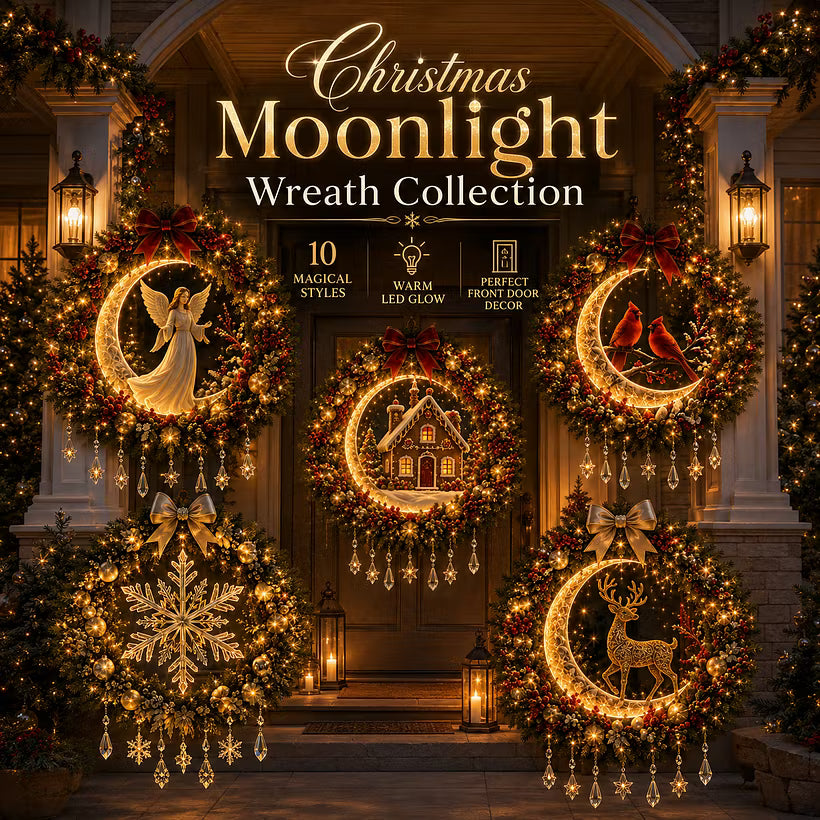 👼 Moonlit Wreath Collection – Lighted Holiday Door Decor 🎄
