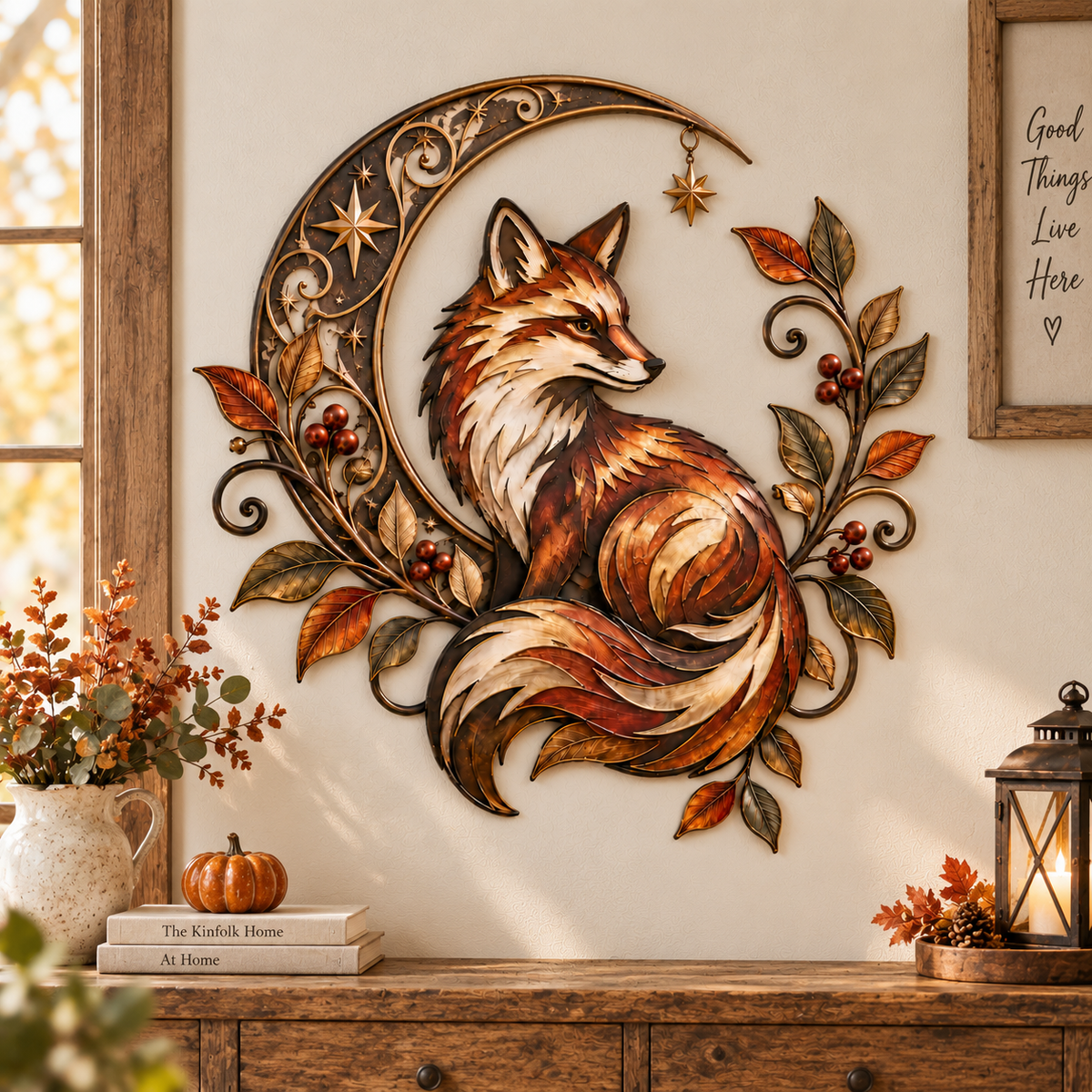 Autumn Fox Moon Metal Wall Decor