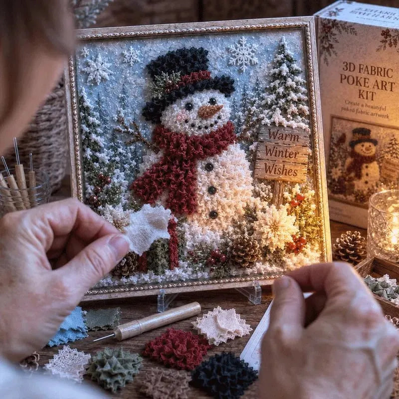 Premium 3D Christmas Fabric Poke Art Kit | No-Sew Holiday Craft with Pre-Punched Board, Fabric Squares & Display Stand