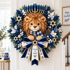🦁 Lion of Judah Hanukkah Lighted Wreath - A Warm & Meaningful Welcome for the Festival of Lights ✨