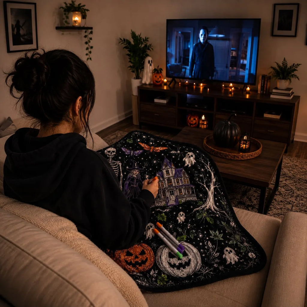 🎃👻Trick Or Trace Halloween Coloring Blanket🎨