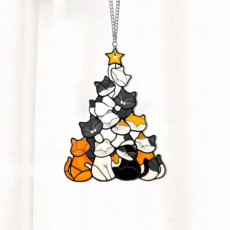 😻Cat Christmas Tree Suncatcher Ornament