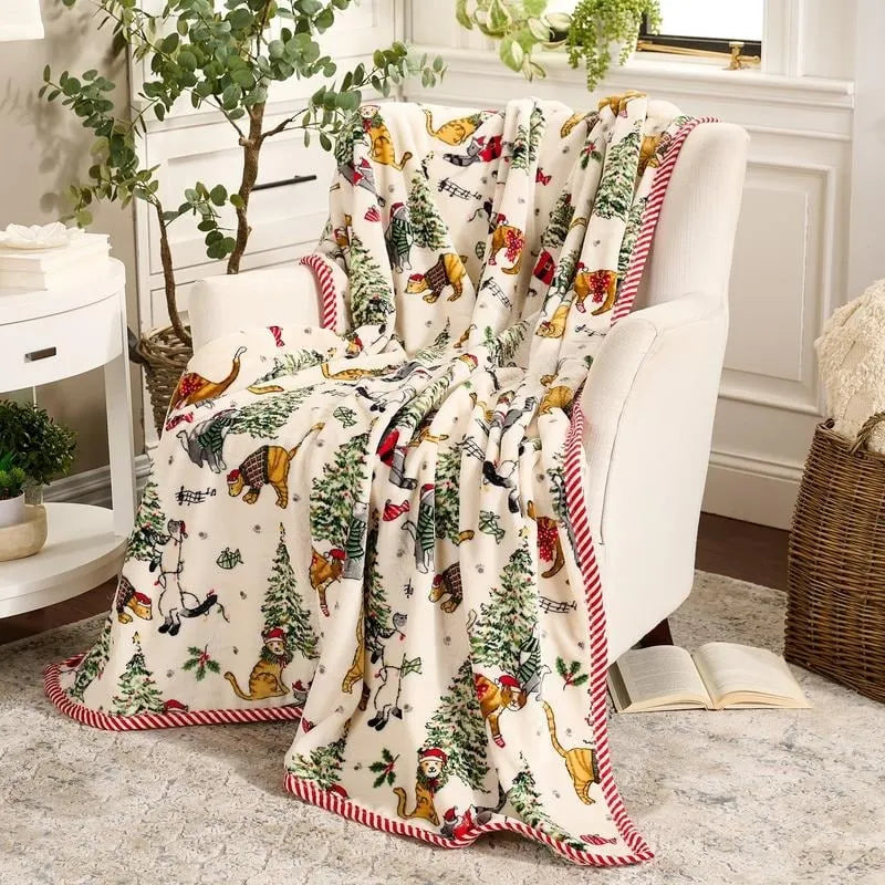 💖Christmas Festive Print Throw Blanket with Border
