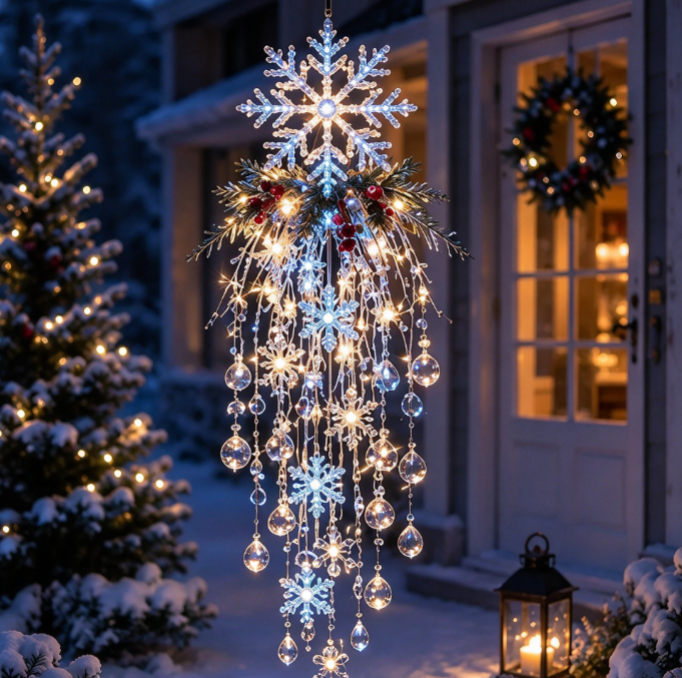 ✨🎅 Pre-lit Crystal Tassel Christmas Porch Decor
