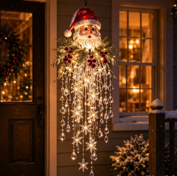 ✨🎅 Pre-lit Crystal Tassel Christmas Porch Decor