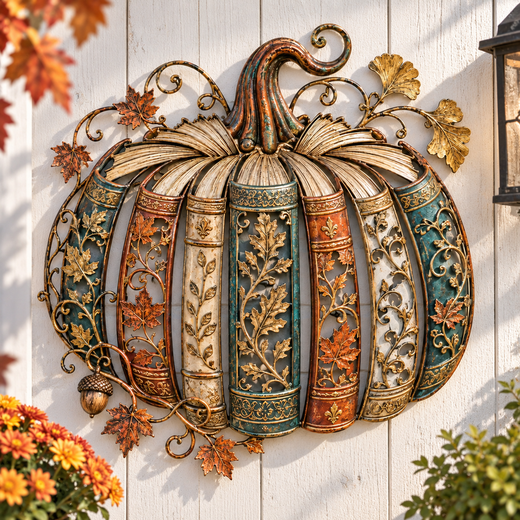 Book Pumpkin Fall Metal Wall Decor