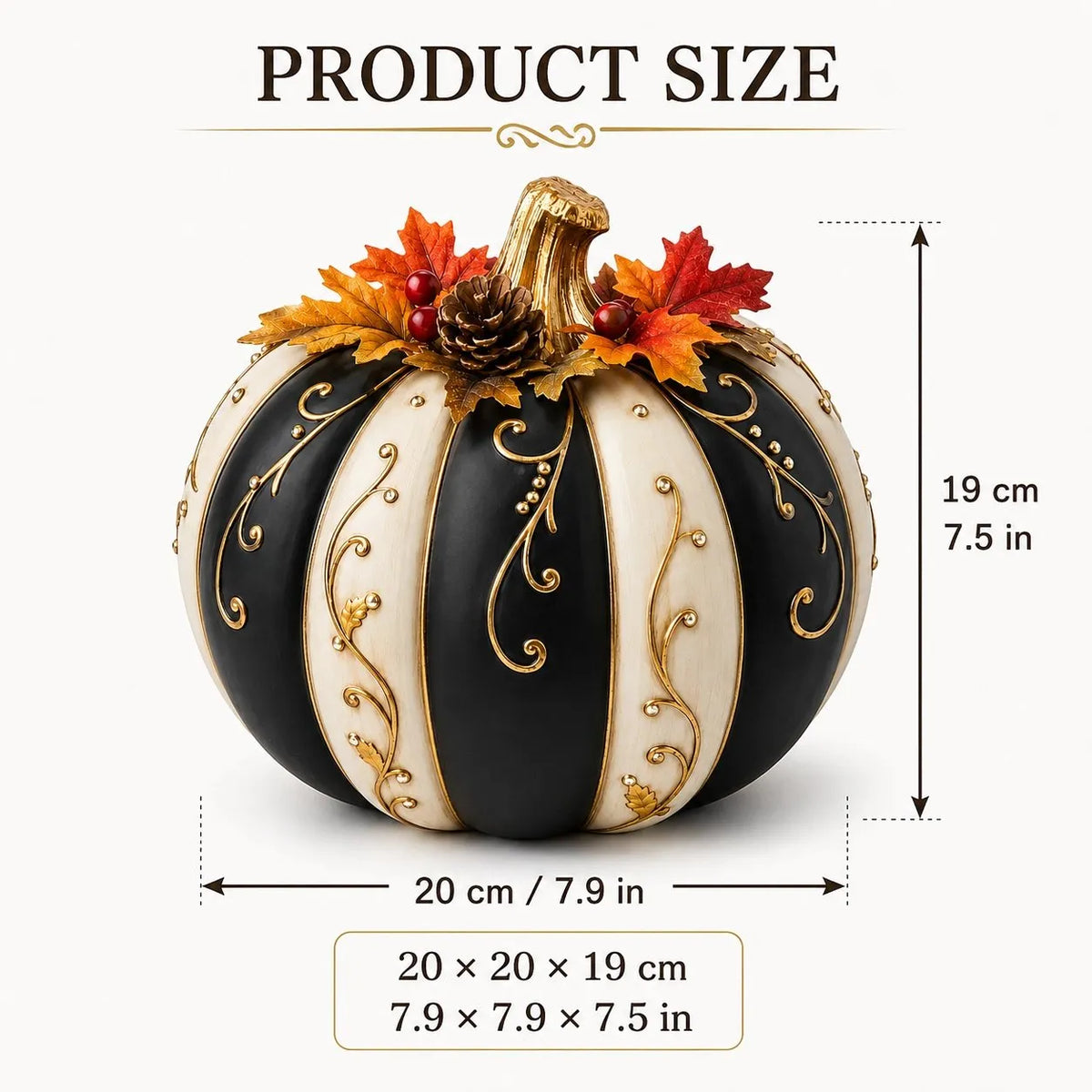 Lighted Black & Ivory Pumpkin Decor with Remote