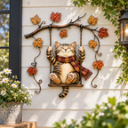 Autumn Cat Swing Metal Wall Decor