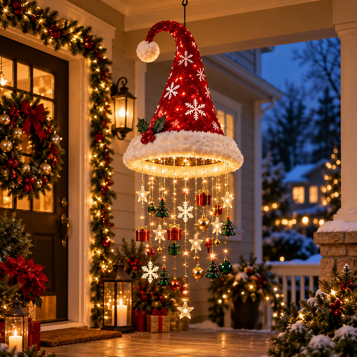 🎄 Christmas Santa Hat Hanging Light – Festive LED Chandelier Decor