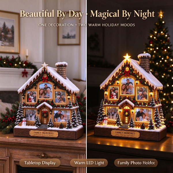 🔥 Last Day 49% OFF✨🏠 Lighted Christmas Snow House Photo Holder