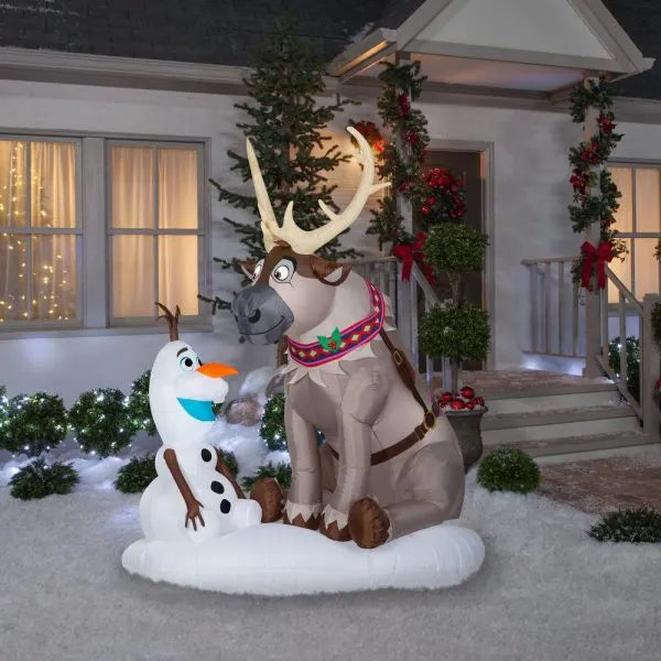 Christmas-7 ft pre lit inflatable airblown olaf and sven scene