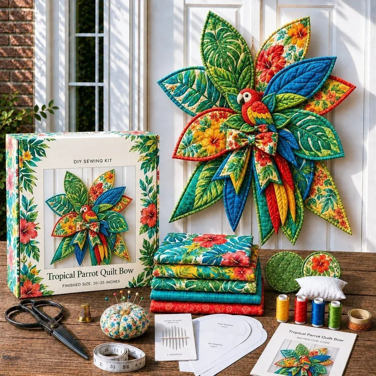 🎀 Beginner-Friendly Oversized Quilted Bow Sewing Kit | Coordinated Printed Fabrics, Batting, Pre-Designed Templates & Complete Supplies for a 3D Statement Bow ✨