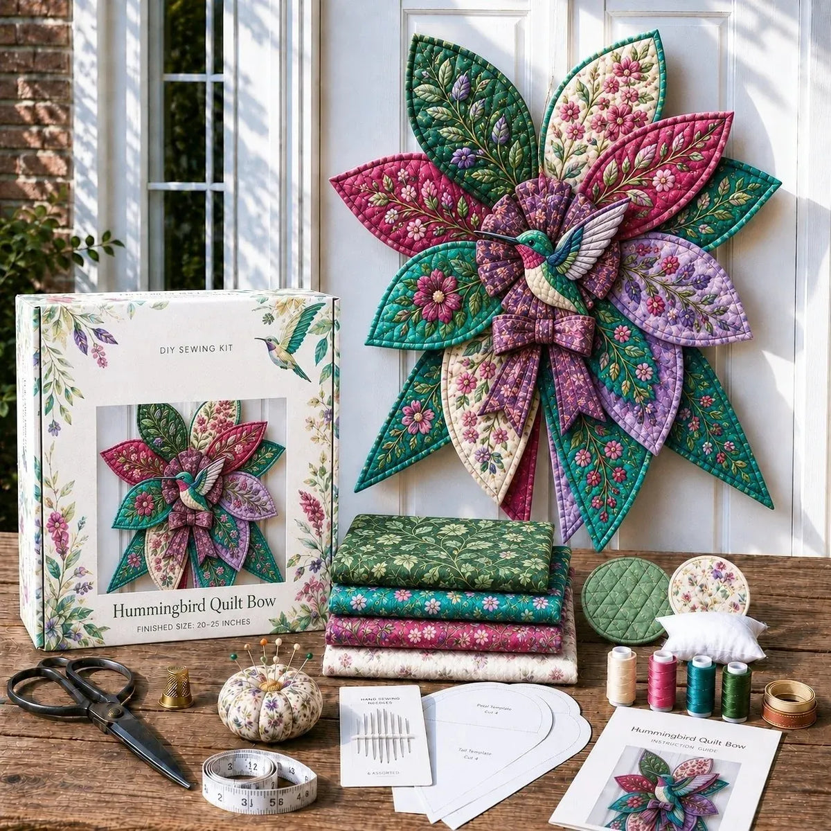 🎀 Beginner-Friendly Oversized Quilted Bow Sewing Kit | Coordinated Printed Fabrics, Batting, Pre-Designed Templates & Complete Supplies for a 3D Statement Bow ✨