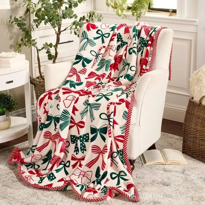 💖Christmas Festive Print Throw Blanket with Border