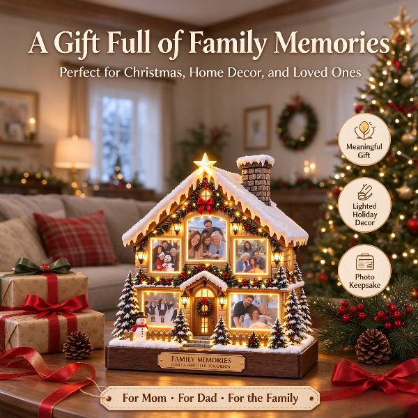 🔥 Last Day 49% OFF✨🏠 Lighted Christmas Snow House Photo Holder