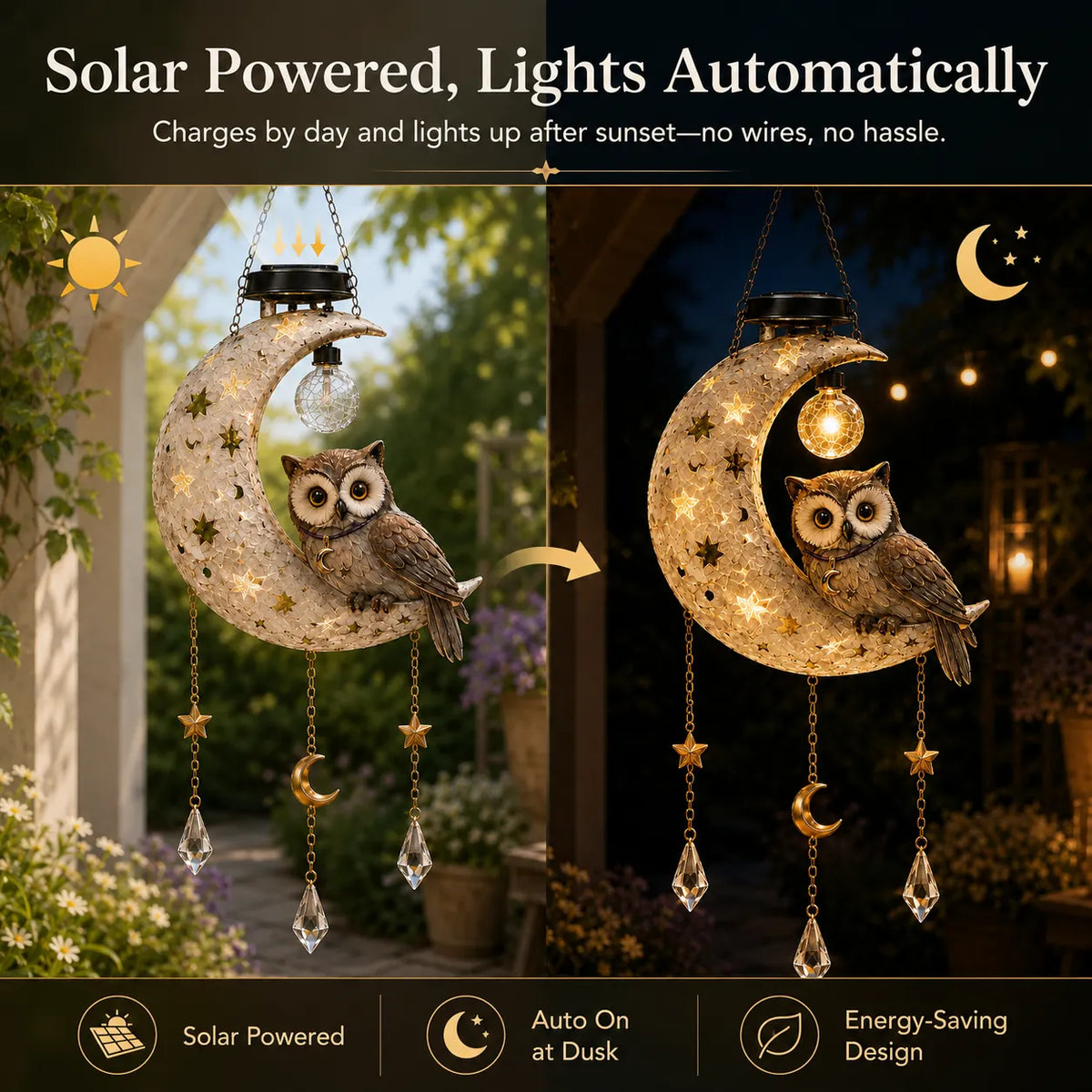 Solar Owl Moon Garden Light
