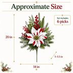 🎄Christmas Poinsettia Planter Inserts – Set of 6 Red & White Holiday Floral Picks