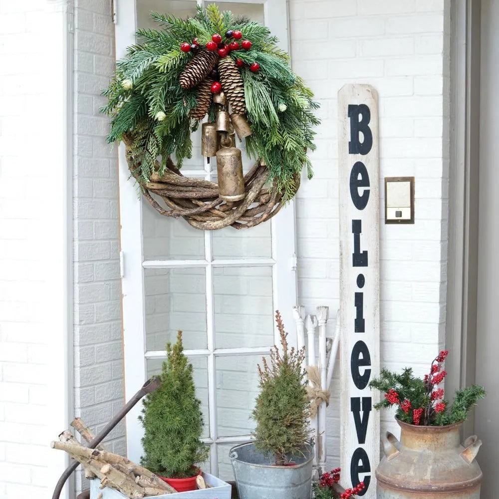 Farmhouse Christmas Wreath, Boho Wreath, Holiday Wreath