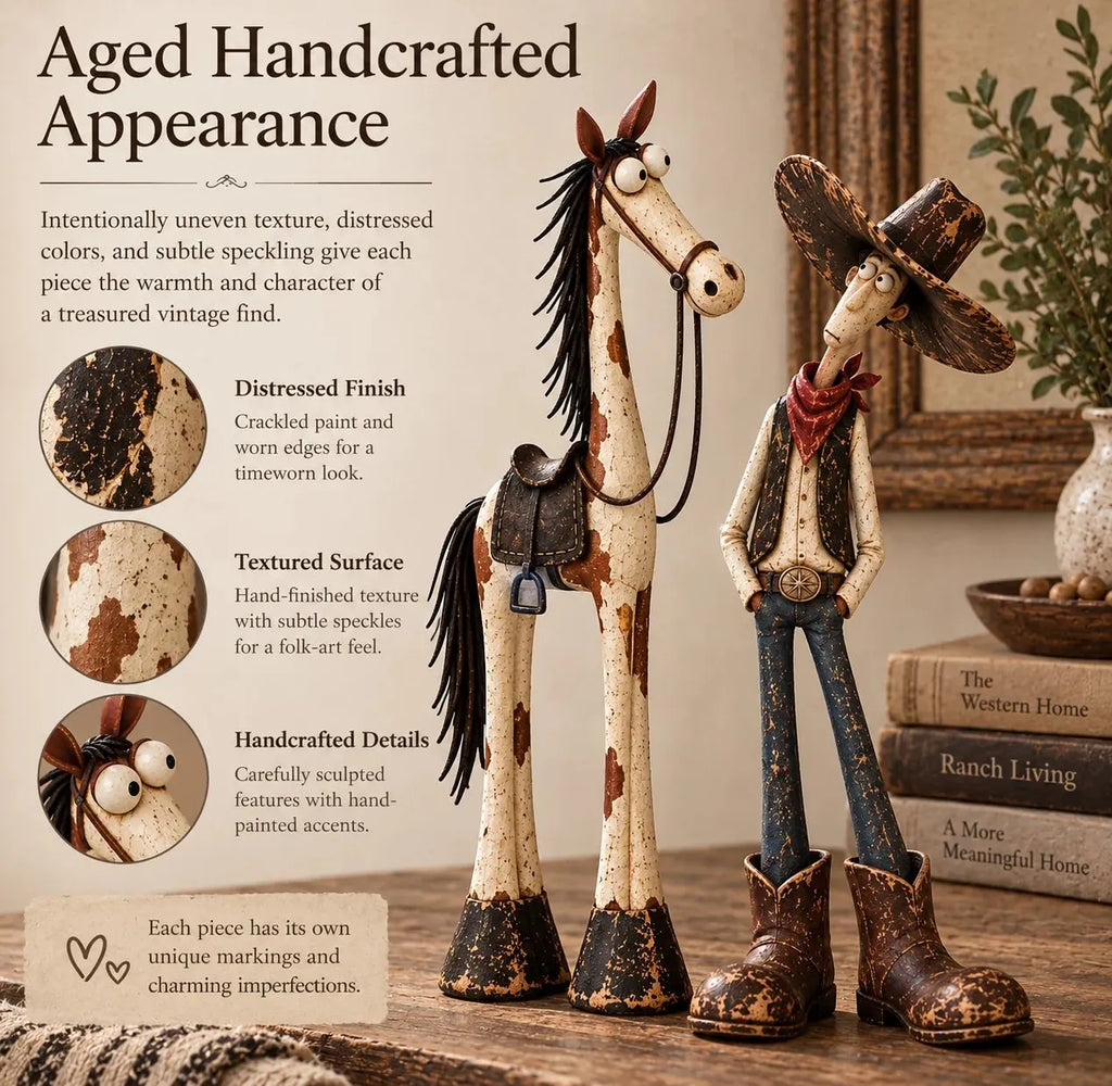 Whimsical Western Cowboy & Horse Figurine Duo 🌵