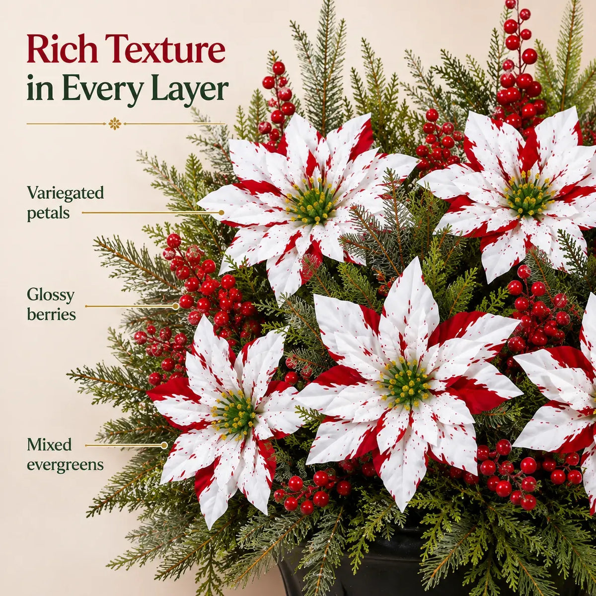 🎄Christmas Poinsettia Planter Inserts – Set of 6 Red & White Holiday Floral Picks