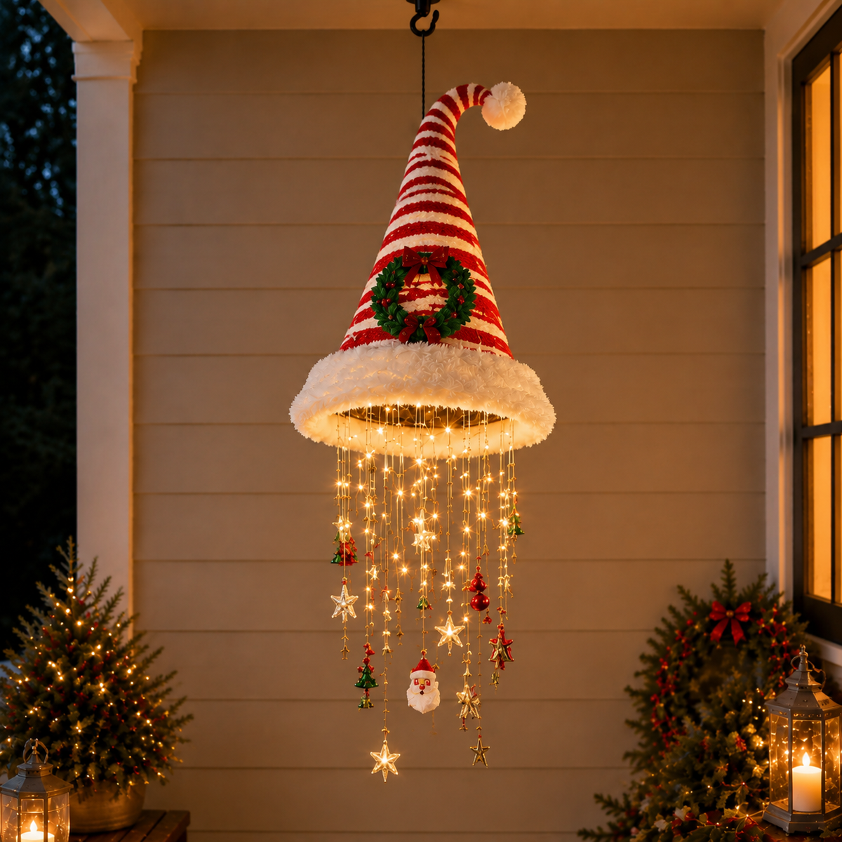 🎅 Lighted Santa Hat Hanging Chandelier