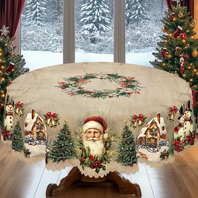 🎄 Jolly Santa & Reindeer Christmas Tablecloth🧼Festive, Family-Ready & Machine Washable! 🎁