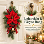🎄 Classic Red Poinsettia Christmas Door Swag ❤️ – Festive Holiday Floral Wreath Decor for Front Door & Home