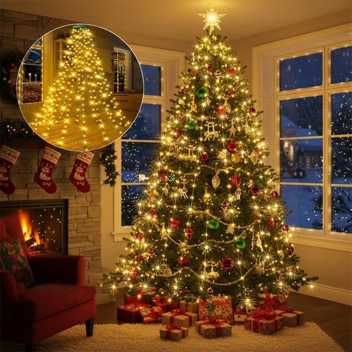 🔥Waterproof Christmas Tree Waterfall Lights with Ring