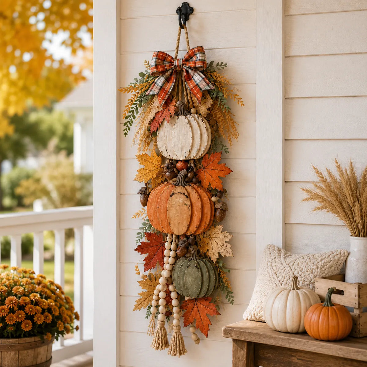 Lighted Harvest Fall Door Decor with Warm LED Lights