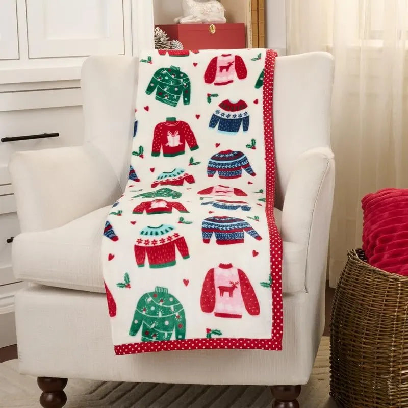 💖Christmas Festive Print Throw Blanket with Border