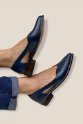 Cut Out Pointed Toe Slip On Casual Navy Flats
