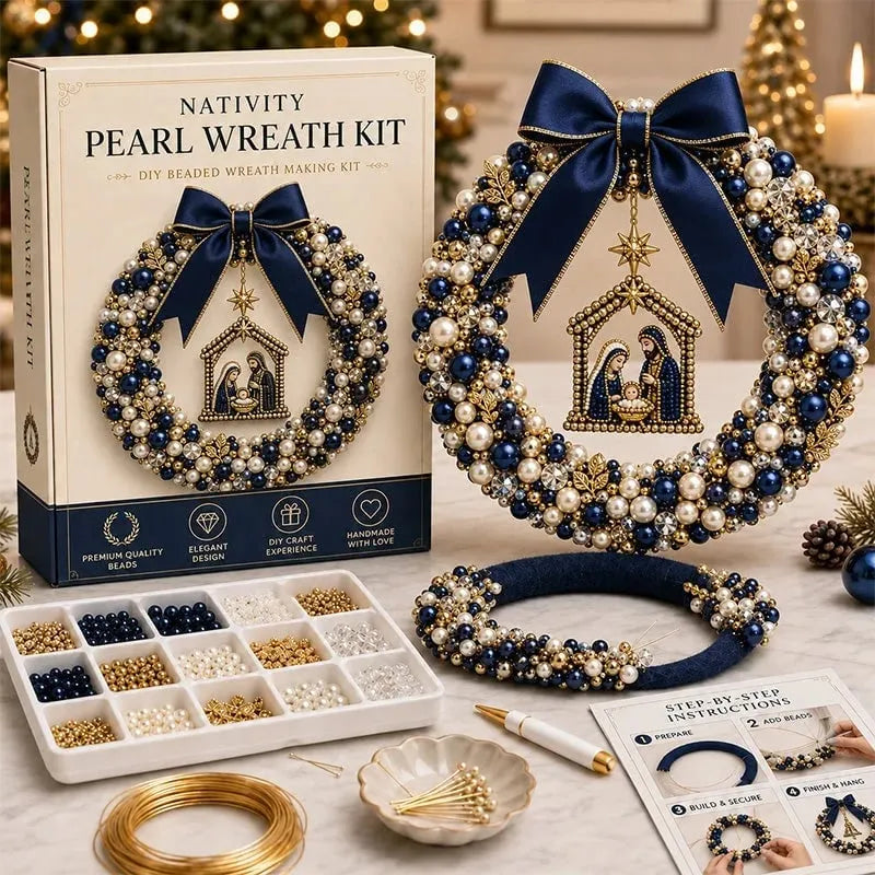 🎄 DIY Pearl Christmas Wreath Kit – Mini Handmade Bead Ornament for Tree, Bag & Decor
