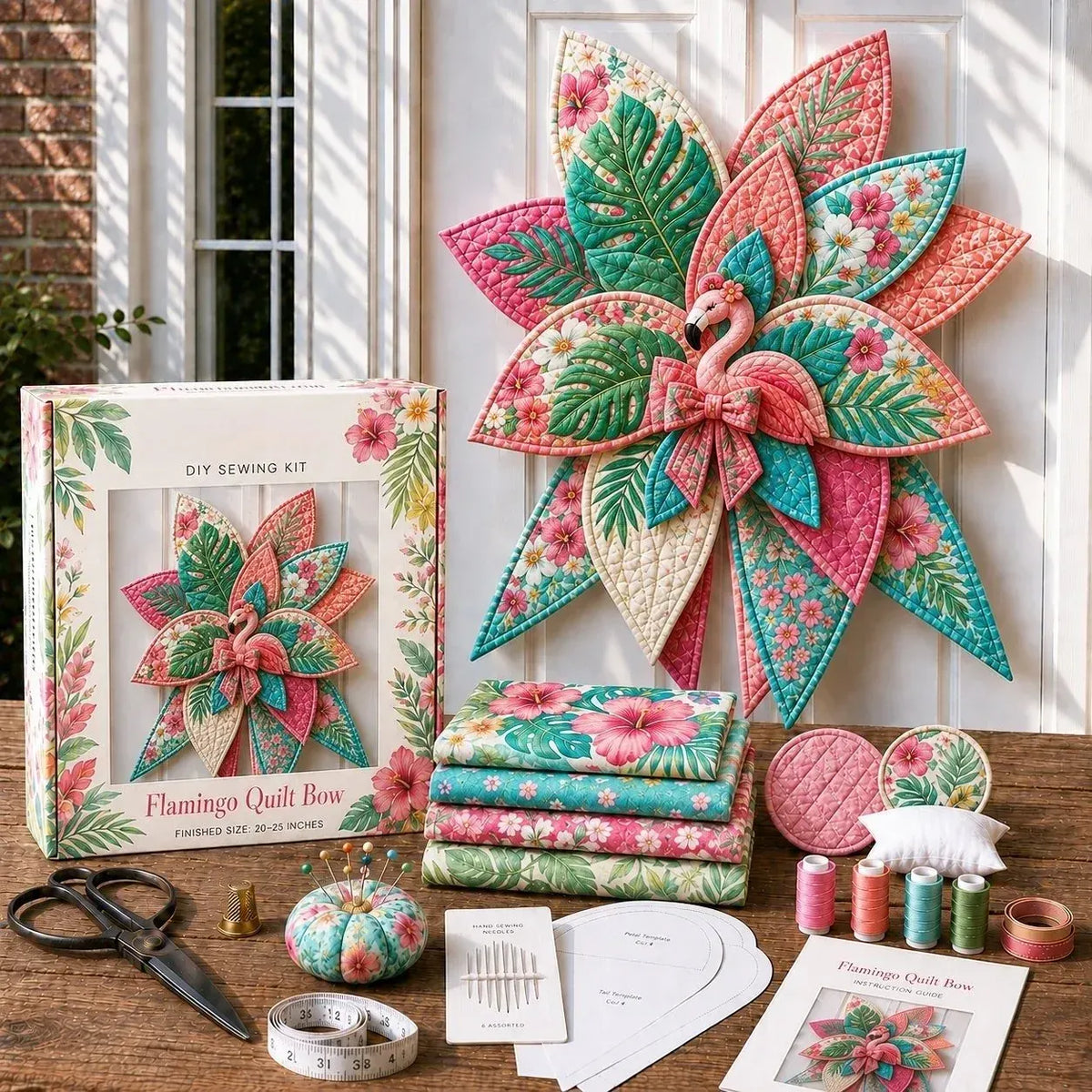 🎀 Beginner-Friendly Oversized Quilted Bow Sewing Kit | Coordinated Printed Fabrics, Batting, Pre-Designed Templates & Complete Supplies for a 3D Statement Bow ✨