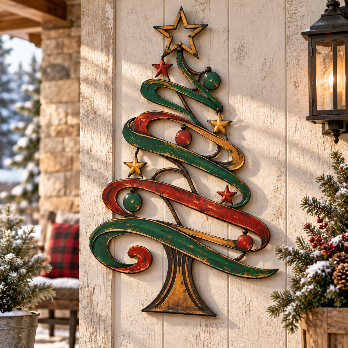 Rustic Christmas Tree Metal Wall Decor