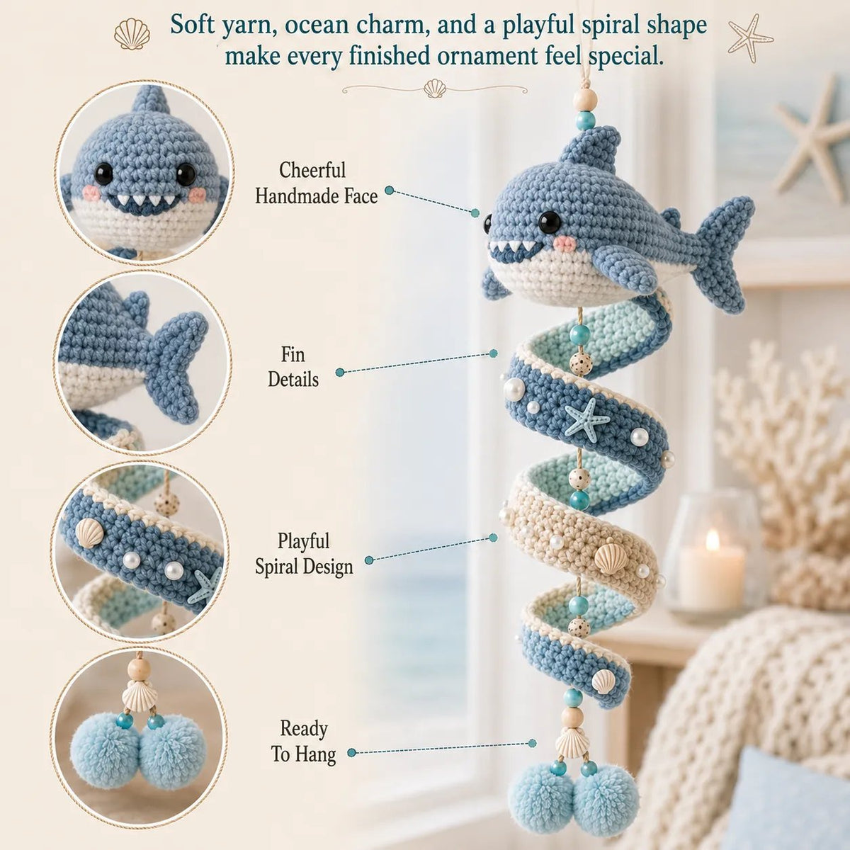 🌊 Beginner-Friendly Ocean Animal Spiral Crochet Hanging Ornament Kit💕