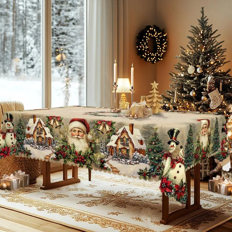 🎄 Jolly Santa & Reindeer Christmas Tablecloth🧼Festive, Family-Ready & Machine Washable! 🎁