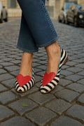 Stylish Zebra Print Red Heart Accent Pointed Toe Casual Flats