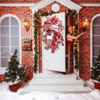 Winter wreath for front door  ,with white winter deer ornaments and sign