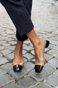 Patent Colorblock Round Toe Low Heel Pumps .
