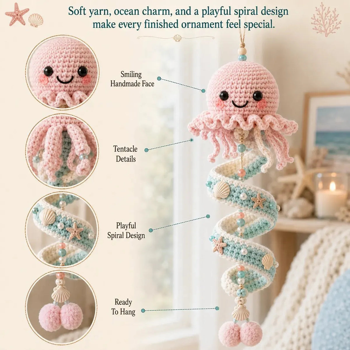 🌊 Beginner-Friendly Ocean Animal Spiral Crochet Hanging Ornament Kit💕