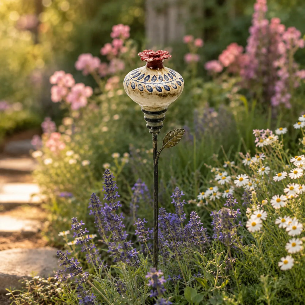 Vintage Ceramic Hummingbird Feeder Garden Stake