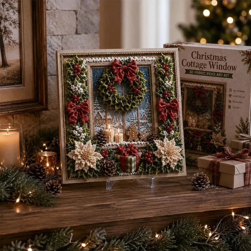 Premium 3D Christmas Fabric Poke Art Kit | No-Sew Holiday Craft with Pre-Punched Board, Fabric Squares & Display Stand