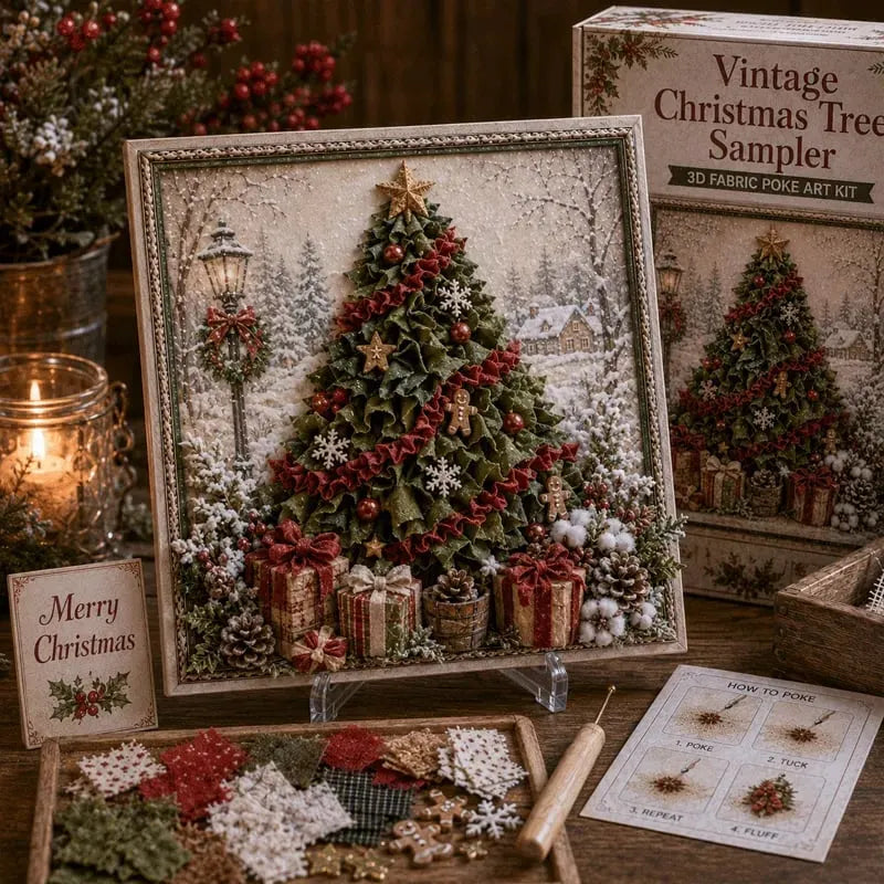 Premium 3D Christmas Fabric Poke Art Kit | No-Sew Holiday Craft with Pre-Punched Board, Fabric Squares & Display Stand