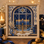 🕎 Premium 3D Pearl Hanukkah Art Kit | Luxury Flocked Canvas with Scratch-Resistant Non-Fading Acrylic Resin Pearls & Faceted Drills DIY Festival of Lights Decor 💙✨