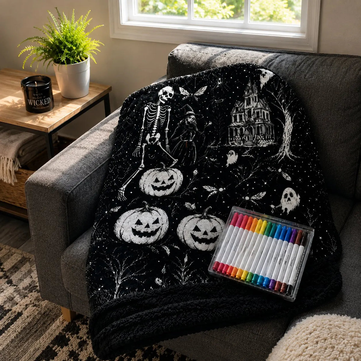 🎃👻Trick Or Trace Halloween Coloring Blanket🎨