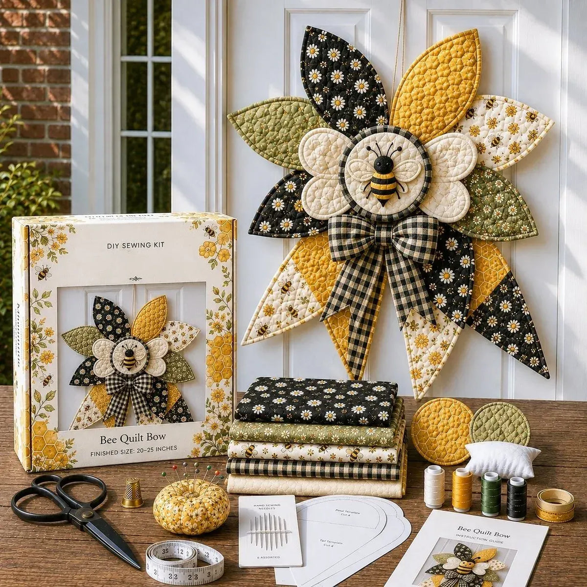 🎀 Beginner-Friendly Oversized Quilted Bow Sewing Kit | Coordinated Printed Fabrics, Batting, Pre-Designed Templates & Complete Supplies for a 3D Statement Bow ✨